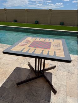 Mid-Century Modern Game Table Formica Heavy Chess Checkers Backgammon - Used Outdoors