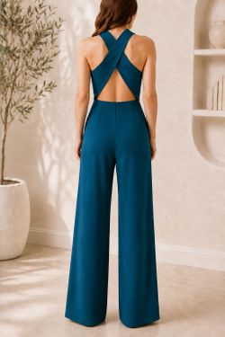 Crystal Sky Teal Wide-Leg Jumpsuit Size Small