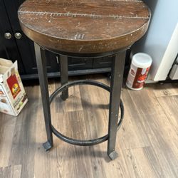 Two Bar Stools Brown Top With Black Metal  Legs 