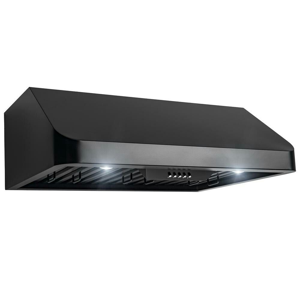 New AKDY 30 in. 492 CFM Kitchen Under Cabinet Range Hood with Lights in Black Painted Stainless Steel