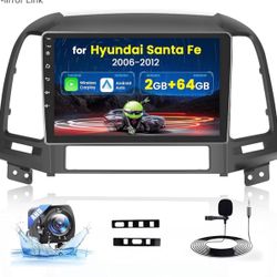 for Hyundai Santa Fe 2006-2012】 Android Upgraded Car Stereo,2+64GB 9'' HD Touch Screen Car Radio with Wireless Carplay, Android Auto, GPS, WiFi, Bluet