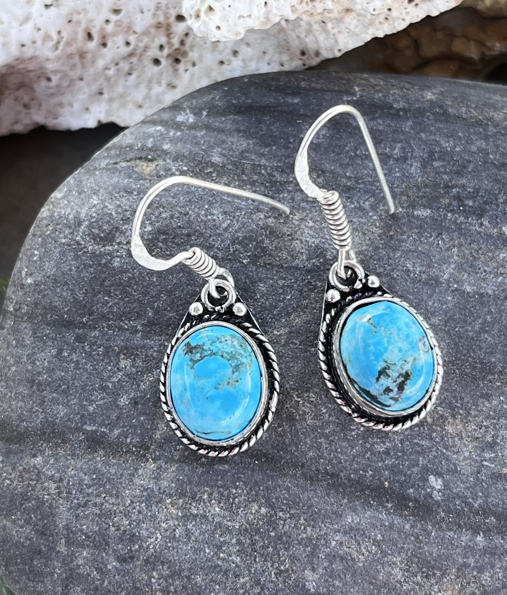 Dainty Natural Genuine Turquoise 1” Dangle Drop Earrings