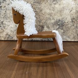 Vintage Doll Wooden Rocking Horse with Yarn Mane  and Tail | Miniature Toy | Handcrafted Doll Furniture | Handmade 