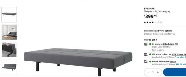 IKEA BALKARP Sleeper Sofa / Futon - Vissle Gray (Great Condition!)