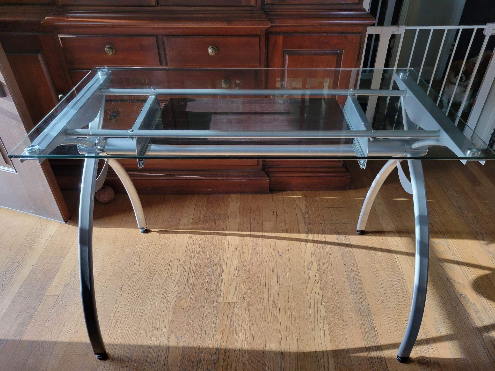 Glass Computer Desk with Keyboard Tray