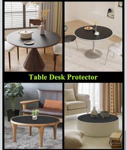New Black Table Cover Protector, 48" Round PVC Desk Pad Mat Waterproof Easy Flat, 1.5mm Thick Vinyl Table Top Protector for Dining Room Table, Office,