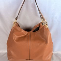 Vince Camuto Bag Rayna Dark Rum Pebbled Leather Shoulder Tote Side Pockets Gold