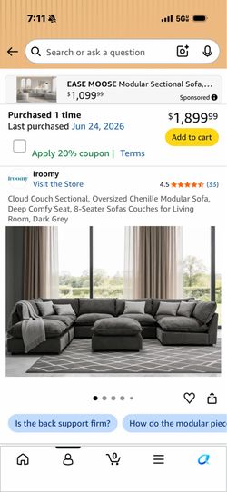 8 piece oversized grey Chenile sectional. Originally $1900