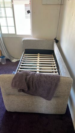 Single Upholstered Bed Frame with Slats