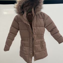 Mauve/Pink Girls Winter Jacket With Hood Size 7