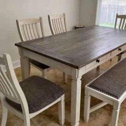 Bolanburg Two-tone Rectangular Dining Set Table, Bench, Chairs.      Financing Options Available 