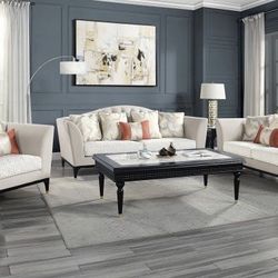 Brand New 2PC Beige Velvet Sofa and Loveseat