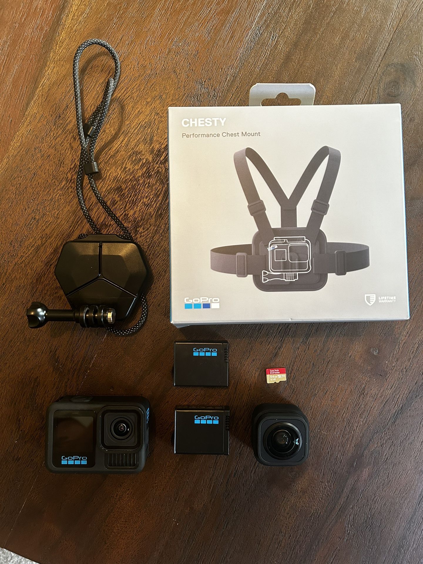 GoPro Hero 13 Black Bundle - Ultra Wide Lens, 2 Batteries, 64GB SD Card, Chest Mount - Like New