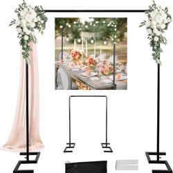 Balloon Arch Stand, 8.2FT Square Wedding Arch Frame, Metal Black Heavy Duty Backdrop Adjustable Stand, Extra 2 Clamps Change Over The Table Rod Stand 