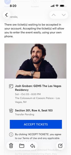 Josh Groban  GEMS Ticket! $100