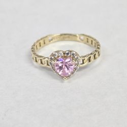 10kt Gold Pink CZ Stone Heart Curb Link Ring