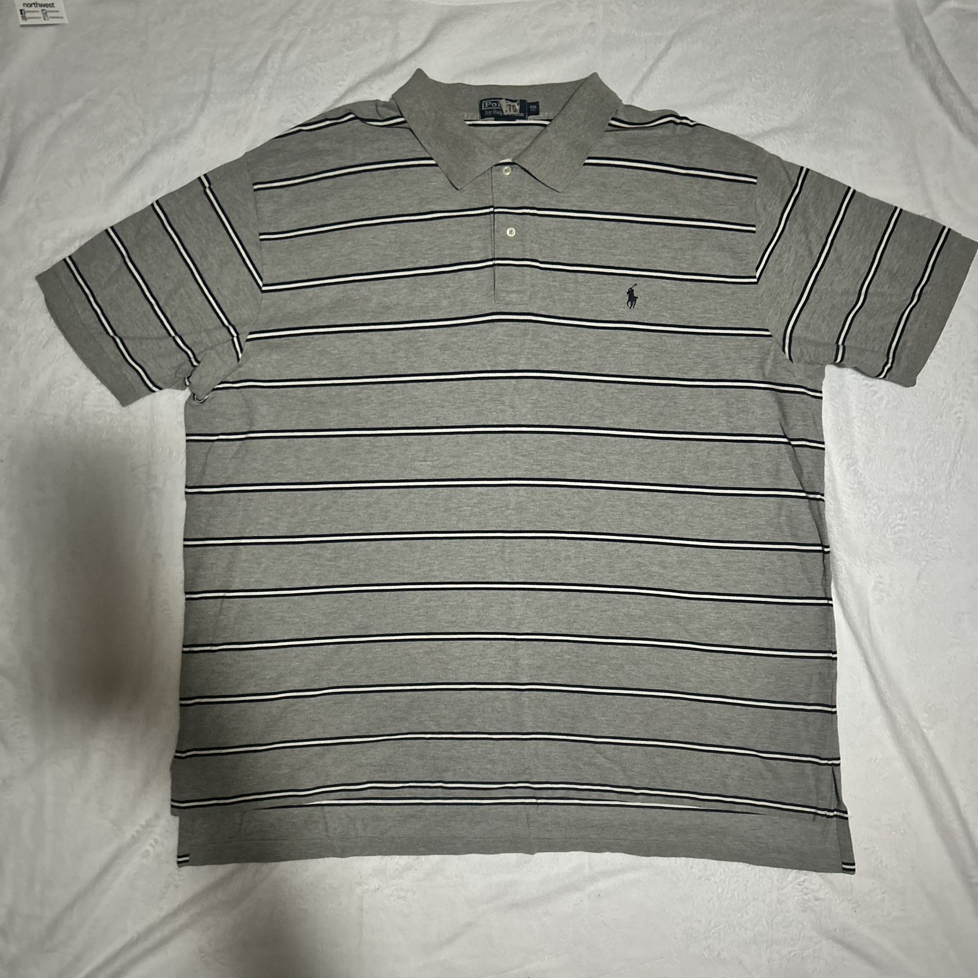 4XL Grey Striped Polo By Ralph Lauren Collar Shirt 