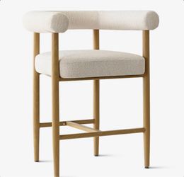 24" Beige Boucle Counter Stool with Arm (Set of 2)