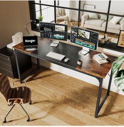Huuger Computer Desk, 63 Inch Office Desk, Gaming Desk with Storage, Writing Desk Work Desk for Home Office, Study, Modern Simple Desk, Large Legroom,