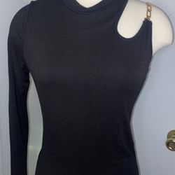 Black One Shoulder Halter Cut Out Long Sleeve Bodysuit