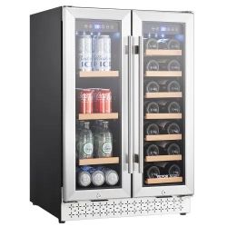 Wine and Beverage Refrigerator, 24 in Dual Zone Wine Cooler, Built-in & Freestanding Fridge with Glass Doors, Adjustable Shelves, Digital Temperature