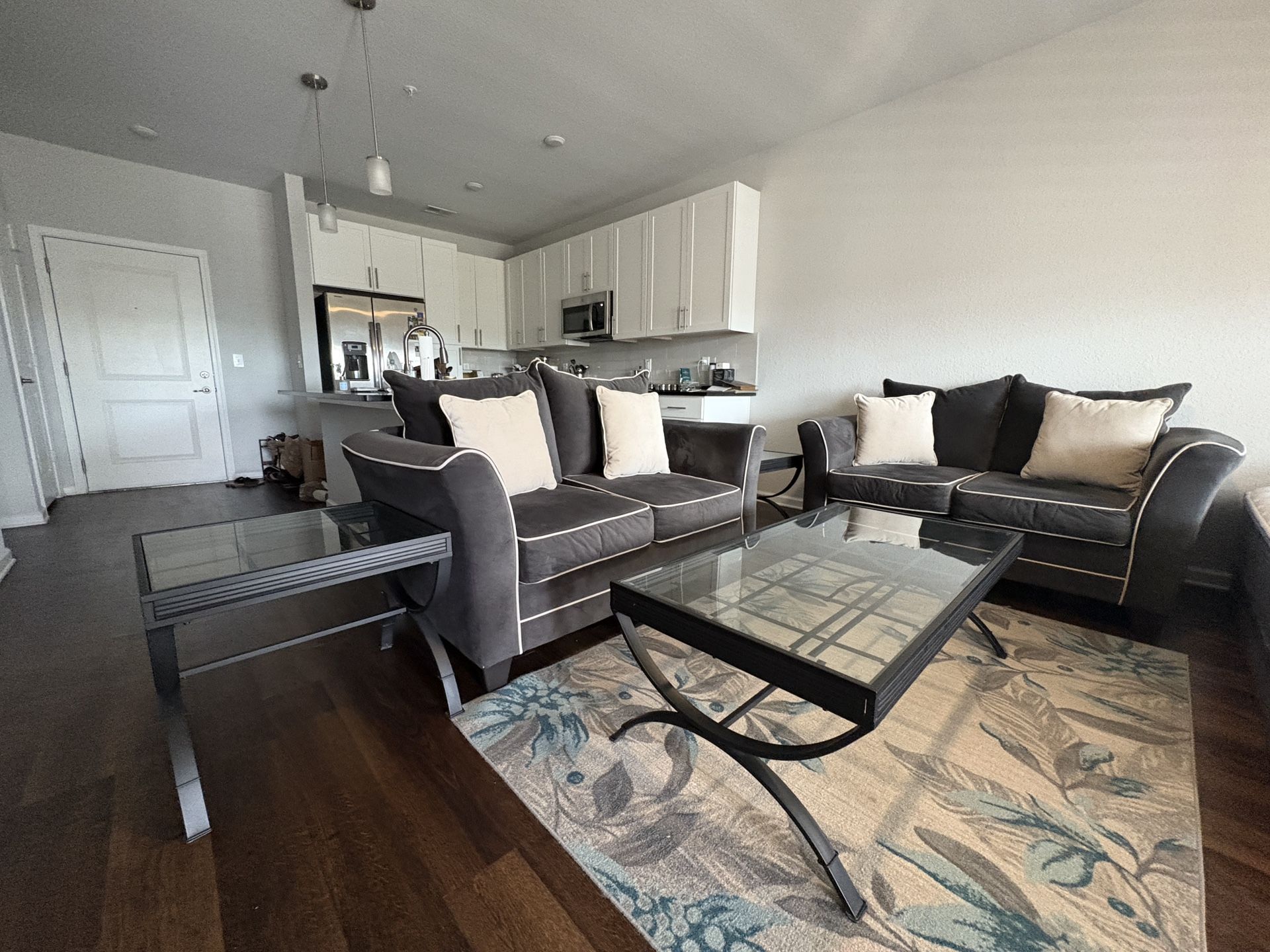 Lovely Glass Coffee Table, 2 Glass Side Tables + 5x7 Area Rug!