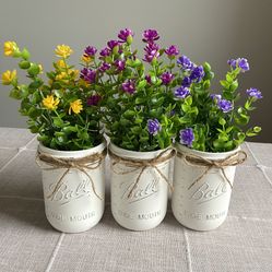 Chalk Painted & Distressed Mason Jar Vases 3 For $18