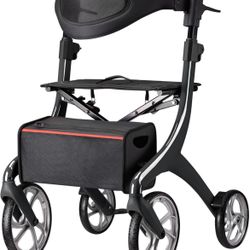 New Rollator Walker For Seniors With Seat And Brakes All-Terrain Wheels Foldable