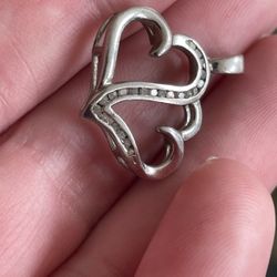 Sterling Silver Double Heart Clear Crystal Stones Pendant