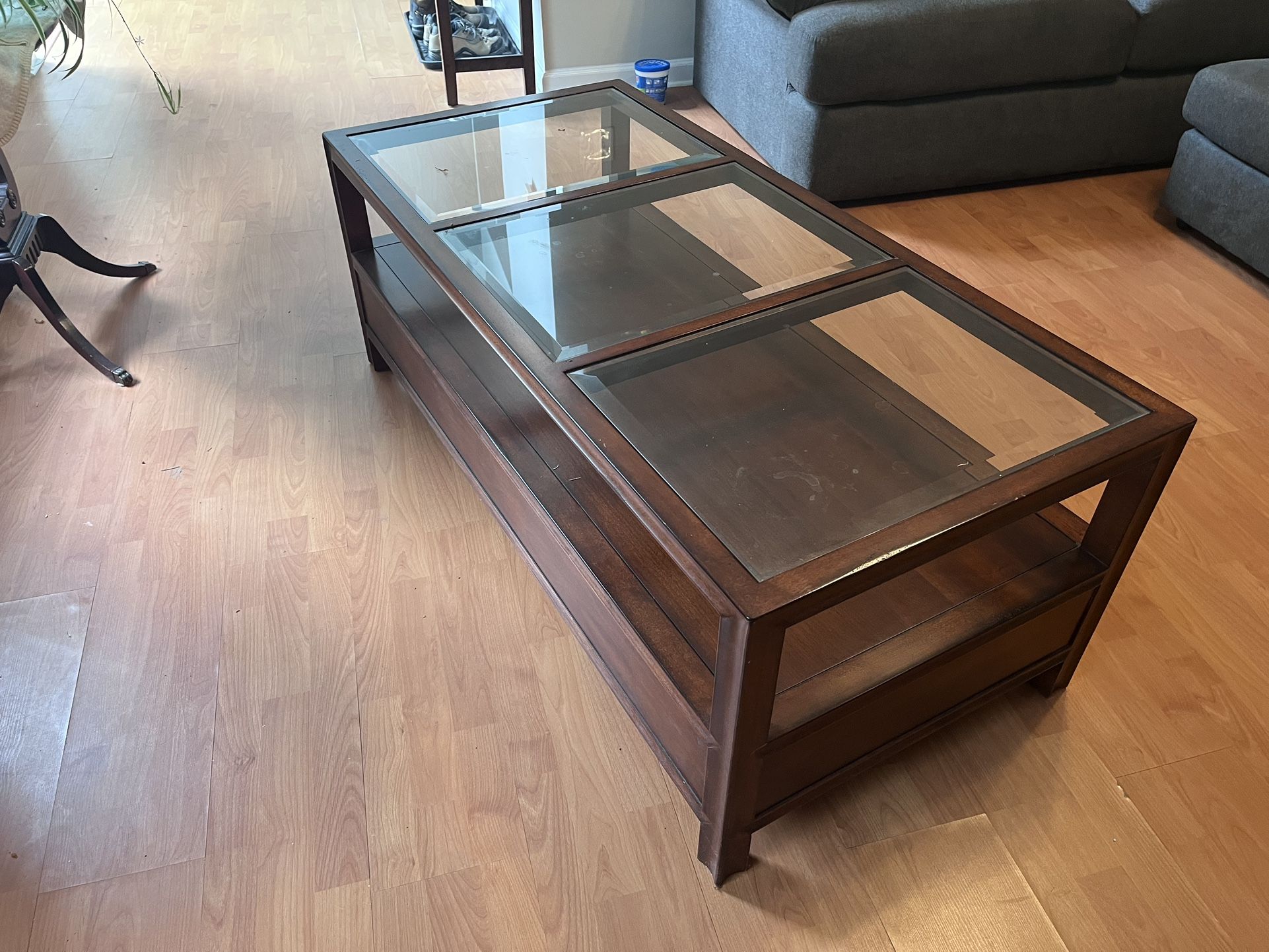 Solid Wood Glass Top Coffee Table