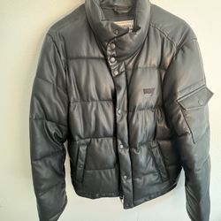Levi’s Black Faux Leather Puffer Jacket Size: S  Oversized