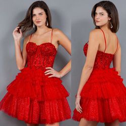 New With Tags Corset Bodice Sparkly Layered Short Formal Dress & Homecoming Dress $125