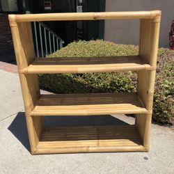 Vintage Mid Century Japanese Bamboo Tiered Bookcase 