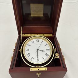 1986 VINTAGE COLLECTOR’S PIECE - MATTHEW NORMAN MAHOGANY & BRASS ENCASED SWISS MADE NAUTICAL CLOCK - EXCELLENT CONDITION!