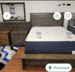 Solid Wood Rustic Queen Bed Set