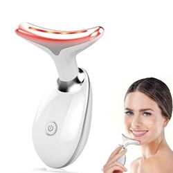 LED Color Vibration Neck Device Beauty Gift, Neck and Face Skin Massager, 1 Piece Portable USB Charging, Electric Facial Massage Tool, Female Massager