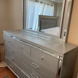 Bedroom Set-Dresser, Bed Frame, Nightstand 