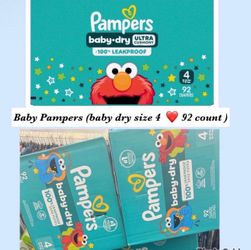 Pampers baby size 4t new in box (92 count)  $22 each ( 2 boxes available)