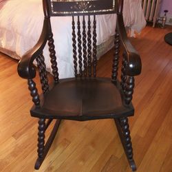 1800's ANTIQUE SPINDLE ROCKING CHAIR with ABALONE INLAY
