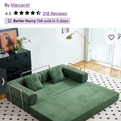 Corduroy King Size Couch, Fold Out Bed Green
