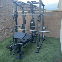 Vesta Fitness Smith Machine 1001 w/Bench Attachment | 245lb Cast Iron Olympic Weights | 7ft Olympic Bar | Fitness | Gym Equipment | FREE DELIVERY 🚚 