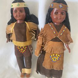 Set Of 2 Vintage Plastic Dolls 11” With Baby