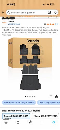 Vantio Floor Mats for Toyota RAV4 2019-2025 (Only Fit Gasoline)
