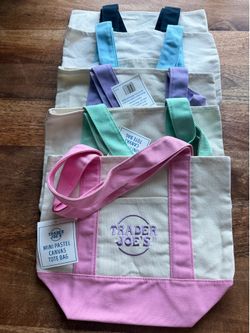 Trader Joe's Mini Pastel Canvas Tote Bags - Complete Full Set of 5 (NWT)