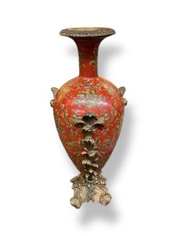 Designer Mark Roberts Porcelain & Bronze Footed Vase – 18”