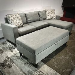 Light Gray Mid Century Modern Sectional Sofa Set