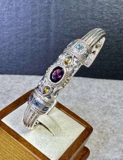 FREE SHIPPING! Lorenzo Cuff Bracelet 925 Silver Multi-Gemstone 7” Lot#284