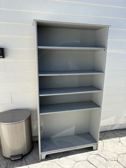 Gray Wood Bookcase with 4 Shelves