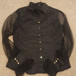 Fashion Nova Mesh Ruffle Button Up Blouse