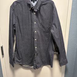 Tommy Hilfiger Blue Geometric Woven Cotton Button-Up Shirt Men's XL Long Sleeve